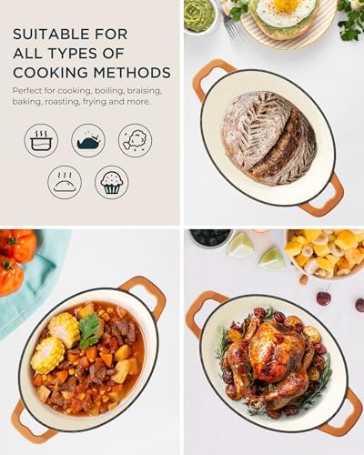 Enameled Cast Iron Dutch Oven - 9.3QT Dutch Oven Pot with Lid & Cotton Potholders - Heavy-Duty Non Stick Casserole Pot for Braising, Stews, Roasting, Baking, Suitable for All Stovetops, Vibrant Orange