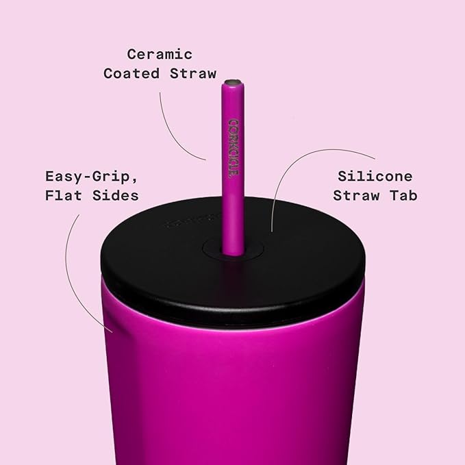 Corkcicle Cold Cup Insulated Tumbler with Straw - Keeps Drinks Cold for 12 Hours - Triple-Insulated Stainless Steel - Leak-Resistant Lid - Summer Drinkware Gift - 24 oz - Berry Punch