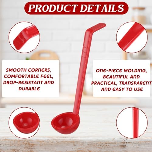 Tioncy 6 Pcs 1 Oz Small Ladle for Serving Sauce 8.07 Inches Plastic Mini Ladles Long Handle Spoon for Serving Sauce, Soup, Dressing, Punch Bowl, Toppings, Gravy, Cocktail, Fruit Juices(Red)