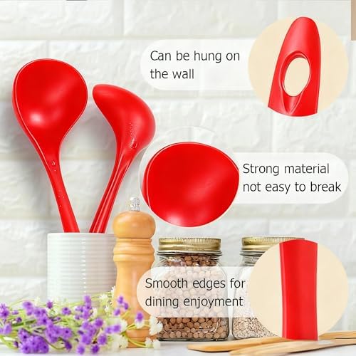 Large Plastic Serving Spoons,Disposable Heavy Duty Serving Spoons,Long Handle Scoop Soup Rice Ladle for Party Catering Buffet Restaurant,20 Pieces (Red)