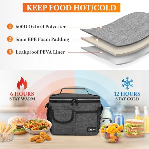 opux Insulated Lunch Box Adult, 14 Can Leakproof Cooler Bag Kid, Charcoal
