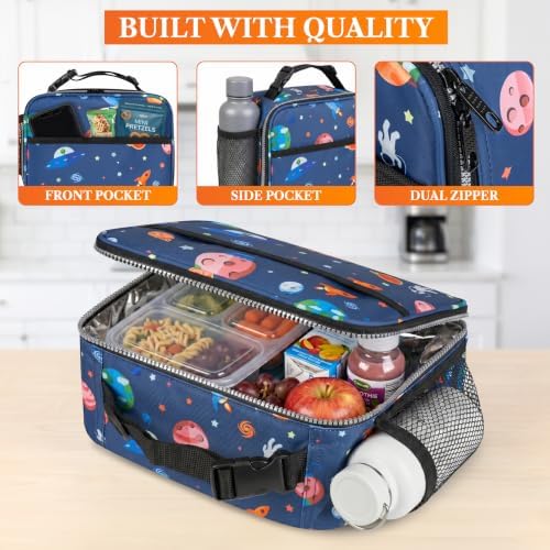 Opux Space Astronaut Lunch Bag, Soft Insulated Lunch Box for Kids, Boys, Girls, Reusable, Portable, Waterproof, Durable