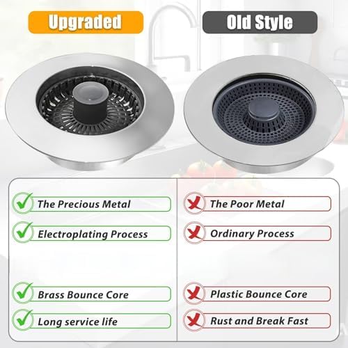 Anlige Kitchen Sink Drain Strainer,3in1 Pop Up Kitchen Sink Stopper, Chrome