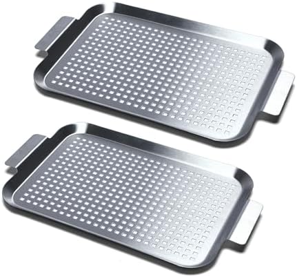 Grill Pan Set of 2, BBQ Grill Topper for Outdoor Grill, Middle