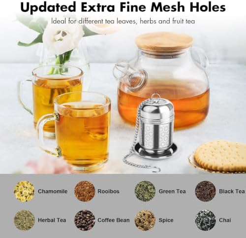Tea Infuser for Loose Leaf Tea, Extra Fine Mesh Tea Strainers, 304 Stainless Steel & Updated Slim Threaded Lid, Loose Leaf Tea Steeper for Brew Tea, Spices, Rooibos, 2 Pcs, Sliver