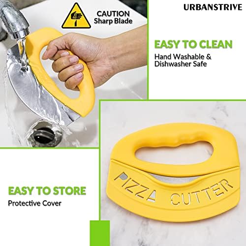 Urbanstrive Heavy Duty Stainless Steel Pizza Cutter with Cover, Super Sharp Blade Pizza Knife Pizza Cutter Rocker, Perfect Kitchen Gadgets for Pizza Cutting Home Essentials (Yellow)
