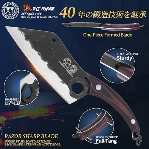 XYJ Knife Block Set, Full Tang Knives with Wood Magnetic Knife Block
