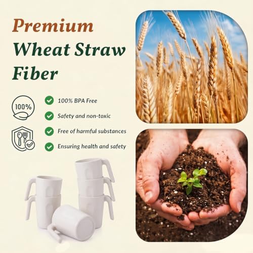 Homienly Coffee Mug Set - Wheat Straw Cups, Alternative to Plastic Coffee Cups Reusable | Unbreakable for Hot Chocolate, Tea, & Coffee | Microwave Safe, Dishwasher Safe Drinking Cups (White)