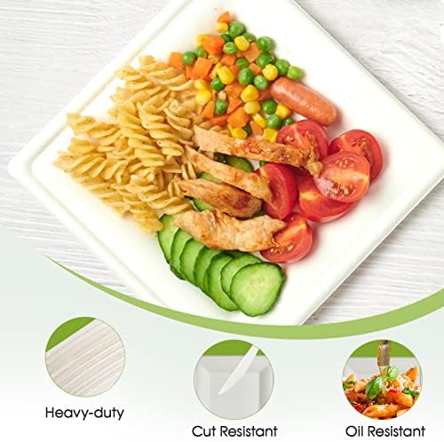 ECOLipak 150 Piecs Compostable Square Paper Plates, 8 inch, White