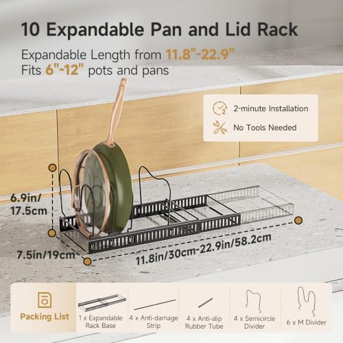MUDEELA Pot Lid Organizer for Cabinet, Expandable Baking Pan Rack 10 Slots