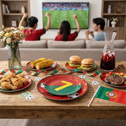 I00000 20 Pcs Red Plastic Soccer Plates, Disposable Plates for Soccer Party