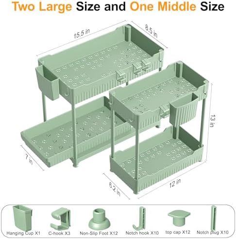 Sevenblue 3-Pack 2-Tier Under Sink Organizers with Sliding Drawers