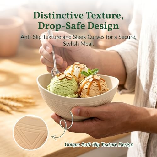Homienly Wheat Straw Small Bowls Dessert Bowls Set of 6 Unbreakable Ice Cream Bowls for Kitchen, Camping, RV, Dorm, Microwave & Dishwasher Safe Mini Bowls for Yogurt, Snack 10 OZ (Beige)