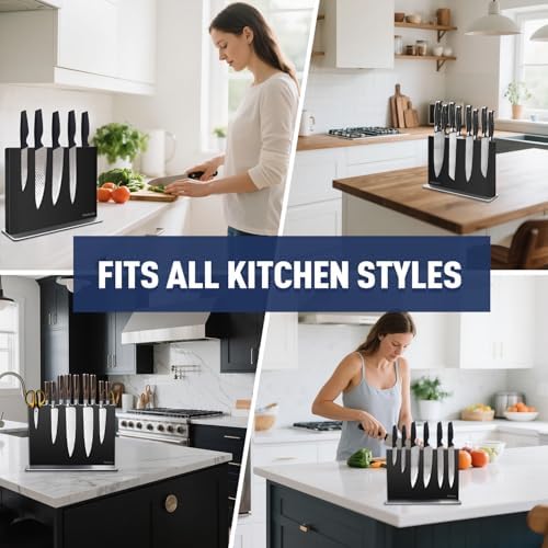 Magnetic Knife Block Without Knives—Black, Stainless Steel, 12"