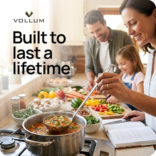 Vollum Stainless Steel Soup Ladle – Heavy Duty One-Piece 12 oz