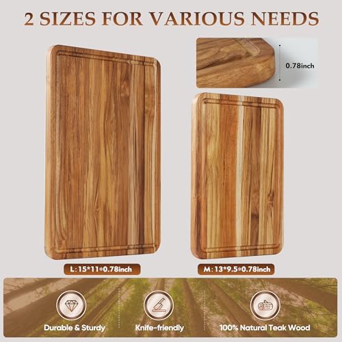 2 Pack Teak Cutting Board Wood Wooden Cutting Boards For Kitchen
