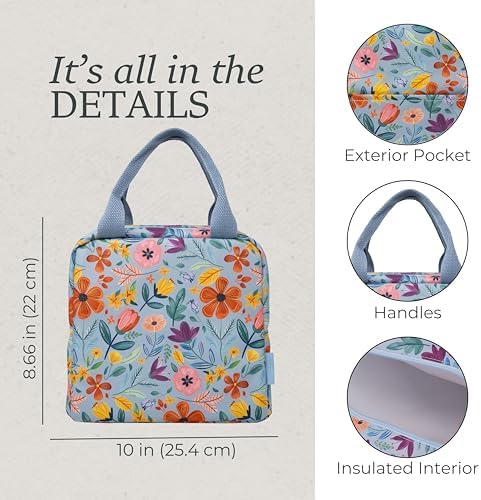 Steel Mill & Co Insulated Lunch Tote Bag for Women, Large Capacity Cooler Lunch Box, Cute Lunch Bag for Adults, Mini Cooler with Zipper Closure, Pockets, and Sturdy Handles (Folk Floral Multi)