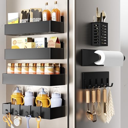 Mystozer Magnetic Spice Rack for Refrigerator Black, 7 Pack