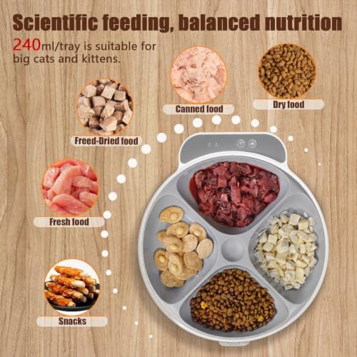 WiFi Automatic Wet Food Cat Feeder with App Control, Auto Refrigerated Wet Foods Feeder for Cats Dogs 4 Meal Timed Fresh Foods Dispenser with 2 Ice Packs for Kitty Puppy Automatic Cat Dog Food Bowl