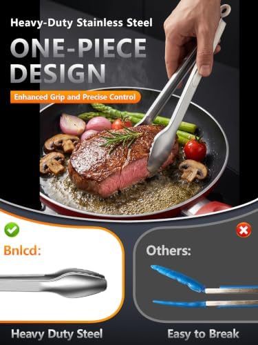 Stainless Steel Kitchen Tongs with Teeth Good Grip, 3Pcs Ice Cream