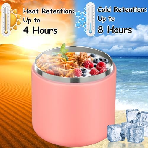 Pawtong 19oz Insulated Vacuum Food Jar with Buckle Lid Wide Mouth Soup Thermo for Hot Food Kids Leakproof Stainless Steel Lunch Container- Pink-1Pack