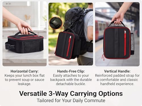 Lunch Box Insulated Lunch bag for Men Teen Kids Boys Adult Portable Stylish Small Lunchbox Special Design for Working Office school Picnic (Black Red 6L(Without Shoulder Straps))