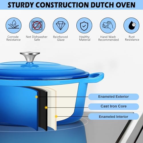 TeamFar Oval Dutch Oven, 5qt Enameled Cast Iron Dutch Oven Pot with Lid