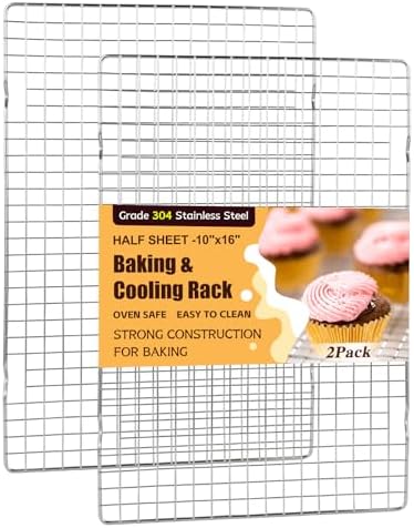 Cooling Racks for Cooking and Baking – 2 PCS 10" x 16" Heavy Duty 304 Stainless Steel Wire Rack, Oven & Dishwasher Safe Baking Cooling Rack for Grilling, Roasting – Fits Half Sheet Pan