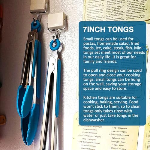 7 Inch Mini Serving Tongs with Silicone Tips Set of 3(Blue)