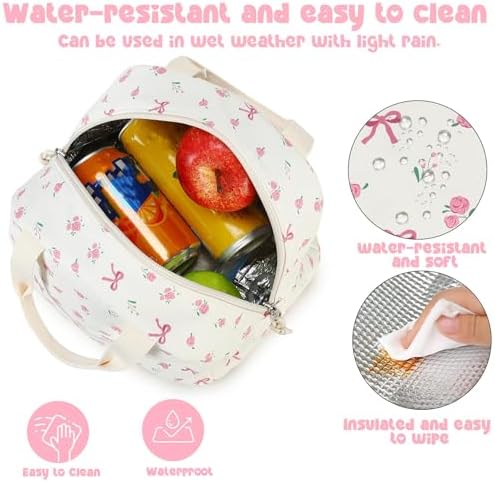 Bluboon Lunch Box for Women Cute Lunch Bag Reusable Insulated Lunch Bags Large Capacity Lunchbox Cooler for Work Picnic or Travel Gifts (Bow Floral Beige 212, 10 x 7.5 x 8 inches)
