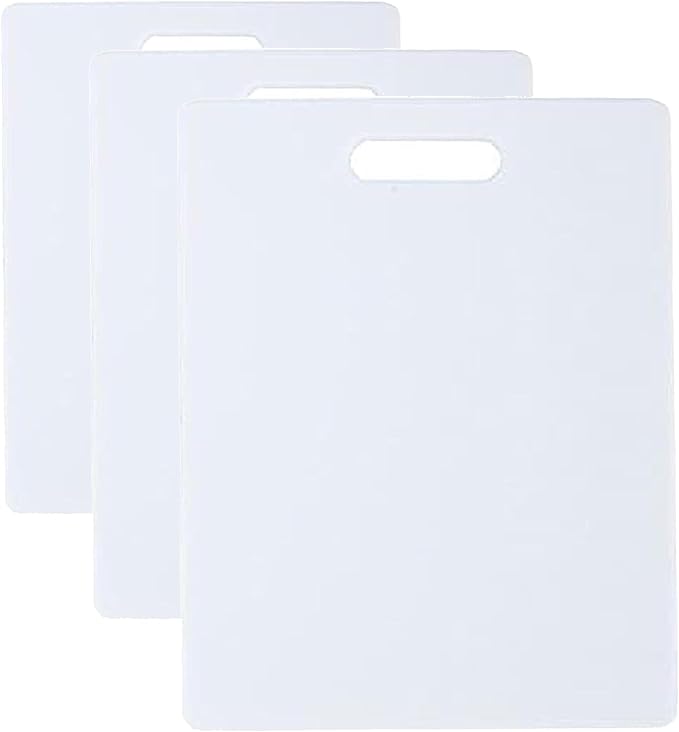 FARBERWARE Reversible Plastic Cutting Board,8x10 Inch,White,Dishwasher Safe,Non-Porous and Durable for Chopping,Slicing,Prep,Easy to Store,(Pack of 3)