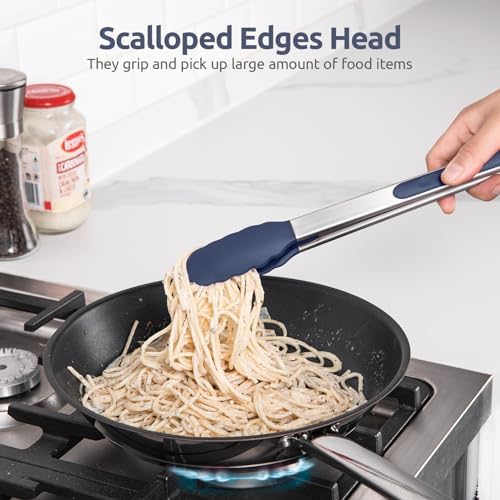 U-Taste Kitchen Tongs for Cooking, 600ºF Heat-Resistant, 3Pcs/Midnight Blue