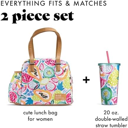 Fit & Fresh Lunch Bag For Women, Insulated Womens Lunch Bag For Work, Leakproof & Stain-Resistant Large Lunch Box For Women With Bottle Pocket, Long Straps, Zipper Closure Laketown Bag Fruit Tumbler