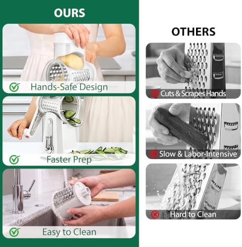 SUSTEAS Rotary Cheese Grater 5 Blades,Kitchen Mandoline Vegetable Slicer