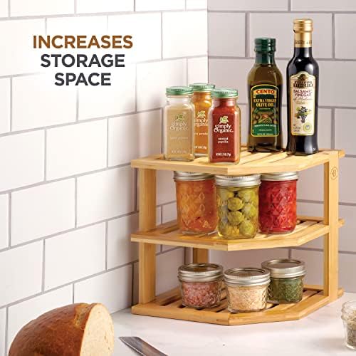 Bambüsi 3-Tier Corner Shelf, Kitchen Cabinet Organizer, Bamboo Storage Rack
