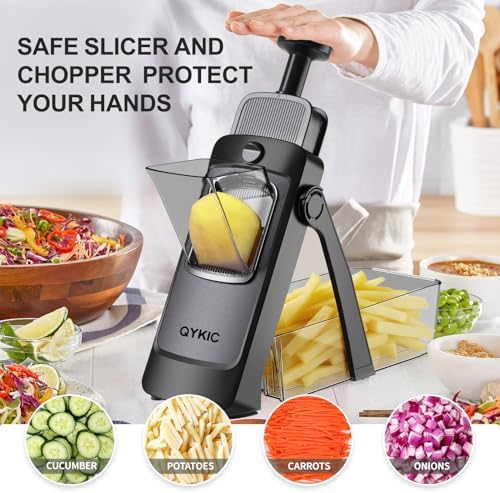QYKIC Mandoline Slicer for Kitchen, Adjustable 0.1-8mm (S4 Black)