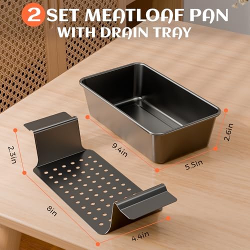 TLAZZ 2 Pack Meatloaf Pan with Drain Tray for Pound Cake Bacon Meatloaf