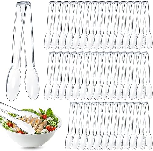 Tessco 50 Pcs Plastic Tongs, 9 Inch Disposable Serving Tongs,Transparent