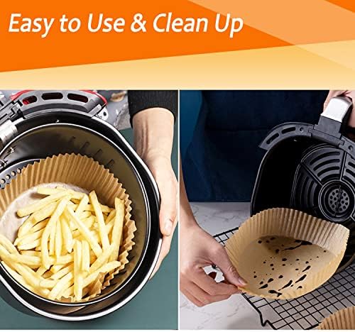 Air Fryer Liners Disposable, 100 PCS Non-stick Parchment Paper Liners Round, Grease Proof Bakery Baking Paper for Airfryer Basket Roasting, Oil-proof, Food Grade, Air Fryer Accessories