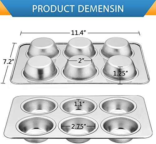 E-far Muffin Pan Set of 4, Stainless Steel Muffin Pan Tin for Baking, 6-Cup Metal Cupcake Pan Tray, Non-toxic & Healthy, Oven & Dishwasher Safe, Regular Size - 11.44 x 7.12 x 1.25 Inch