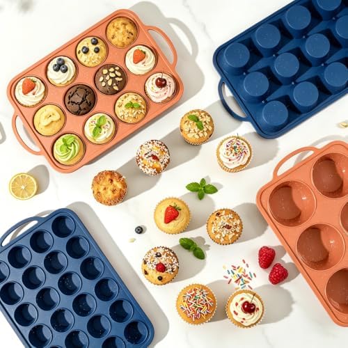 Vinino 24 Cup Mini Silicone Muffin Pan with Steel Frame - Brick Orange