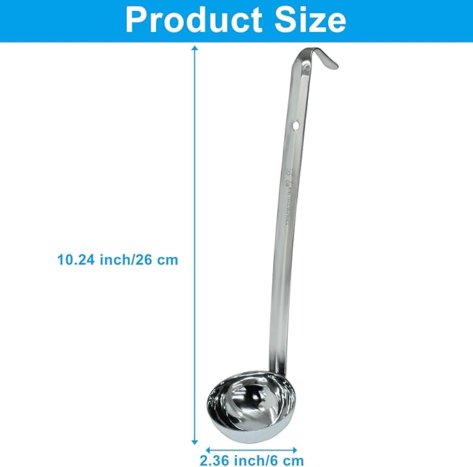 1Pc 2 oz Ladle, Stainless Steel Ladle Long Handle with Hook, Metal for Sauces, Soup