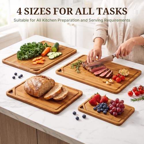 GASHELL Bamboo Cutting Board Set with Beeswax Coating for Kitchen(S+M+L+XL)