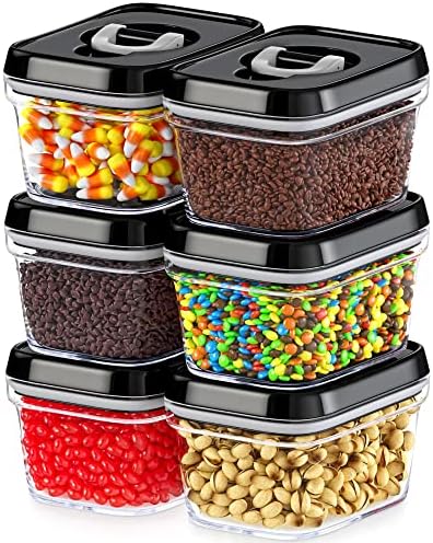 DWËLLZA KITCHEN Set of 6 Mini Airtight Food Storage Containers with Lids - Clear Plastic Small Pantry Containers for Spices, Candy, Nuts, Coffee or Tea, BPA-Free, Keeps Food Fresh & Dry