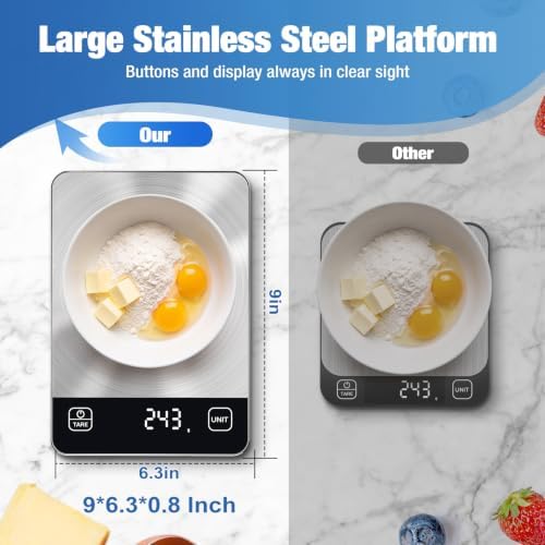 Diyife 33lb Rechargeable Digital Kitchen Scale for Cooking, 9 x 6.3inch