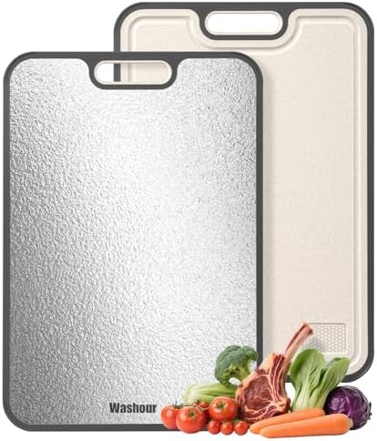 Non Toxic Cutting Board for Kitchen, Food Grade Stainless Steel Cutting Boards 2 in 1 Double Sides, Non Slip Cutting Mat15.9””