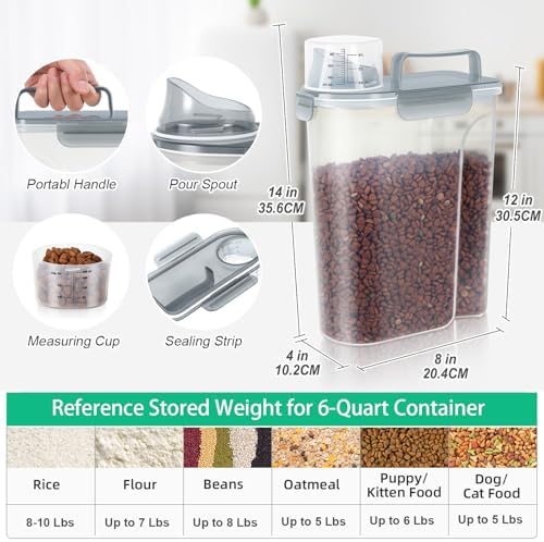 TBMax Rice Container 10 Lbs, Cereal Container Oatmeal Storage, Airtight Food Dispenser with Pouring Spout & Cup for Flour Grain Beans, Pet Dog Cat Food Storage Container-Translucent Grey