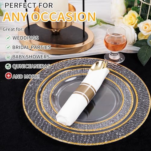 400PCS Gold Wrapped Silverware Set Disposable Hammered for Weddings