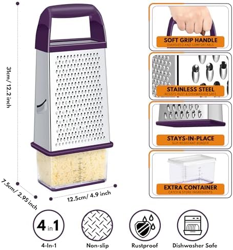 Cheese Grater With Container Box Grater Stainless Steel Kitchen Purple