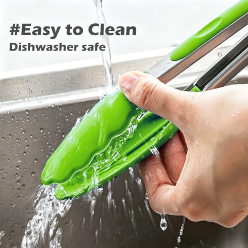 9" Kitchen Tongs for cooking with Silicone Tips, Salad Tongs, Light Green
